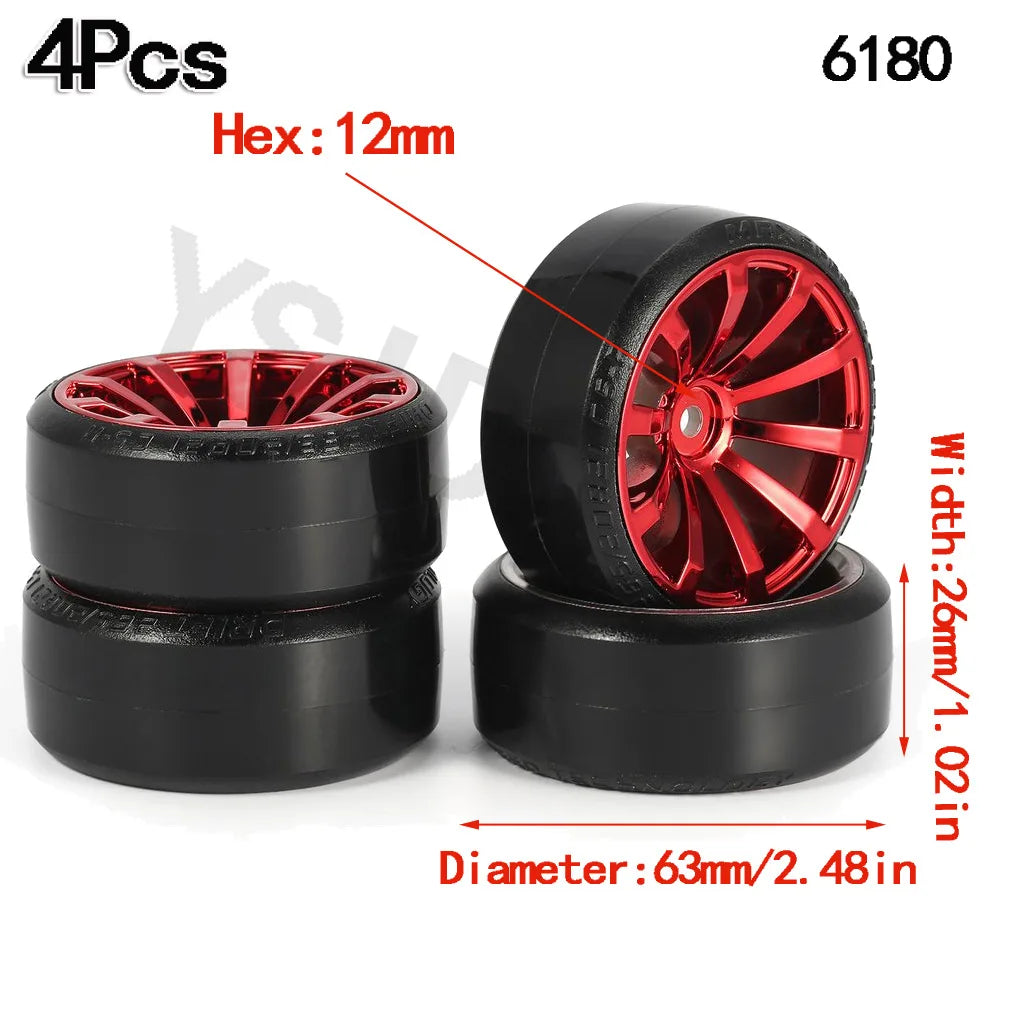 4PCS YSIDO Hard Plastic 63mm/2.48inch Rim Tyre Tire Wheel 12mm HEX for 1/10 RC Drift Cars