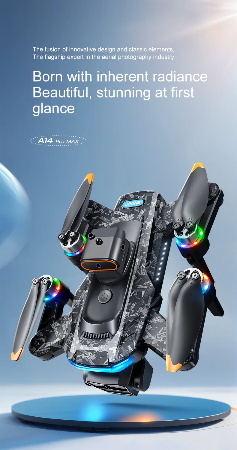 New upgraded A14 Pro Max GPS Brushless 8K three Camera Optical Flow Obstacle Avoidance Foldable Quadcopter RC Distance Drone Toy