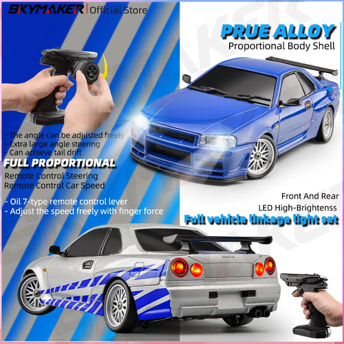 Load image into Gallery viewer, Skymaker LDRC 1/18 RC Drift Car LD1899 GTR Mode R34 2.4GHz RWD with Gyroscope on-Road Alloy Body Shell Racing Car for Boys Gifts
