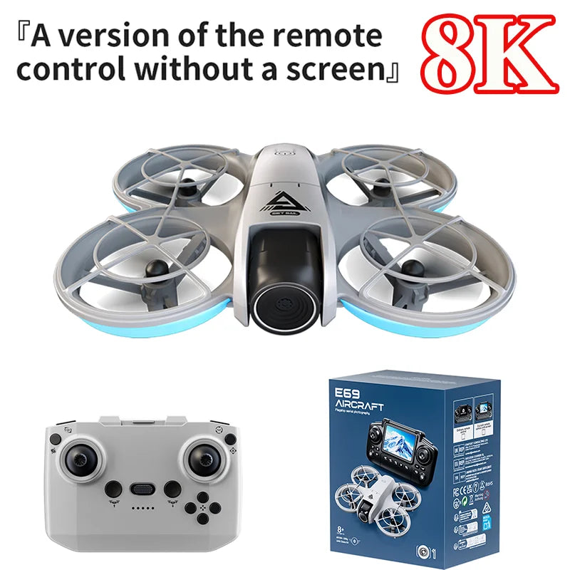 E69 Mini RC Drone 8K HD Camera With LED 5G FPV WiFi Remote Control Aircraft Obstacle Avoidance Quadcopter For Adult Boy Toy Gift