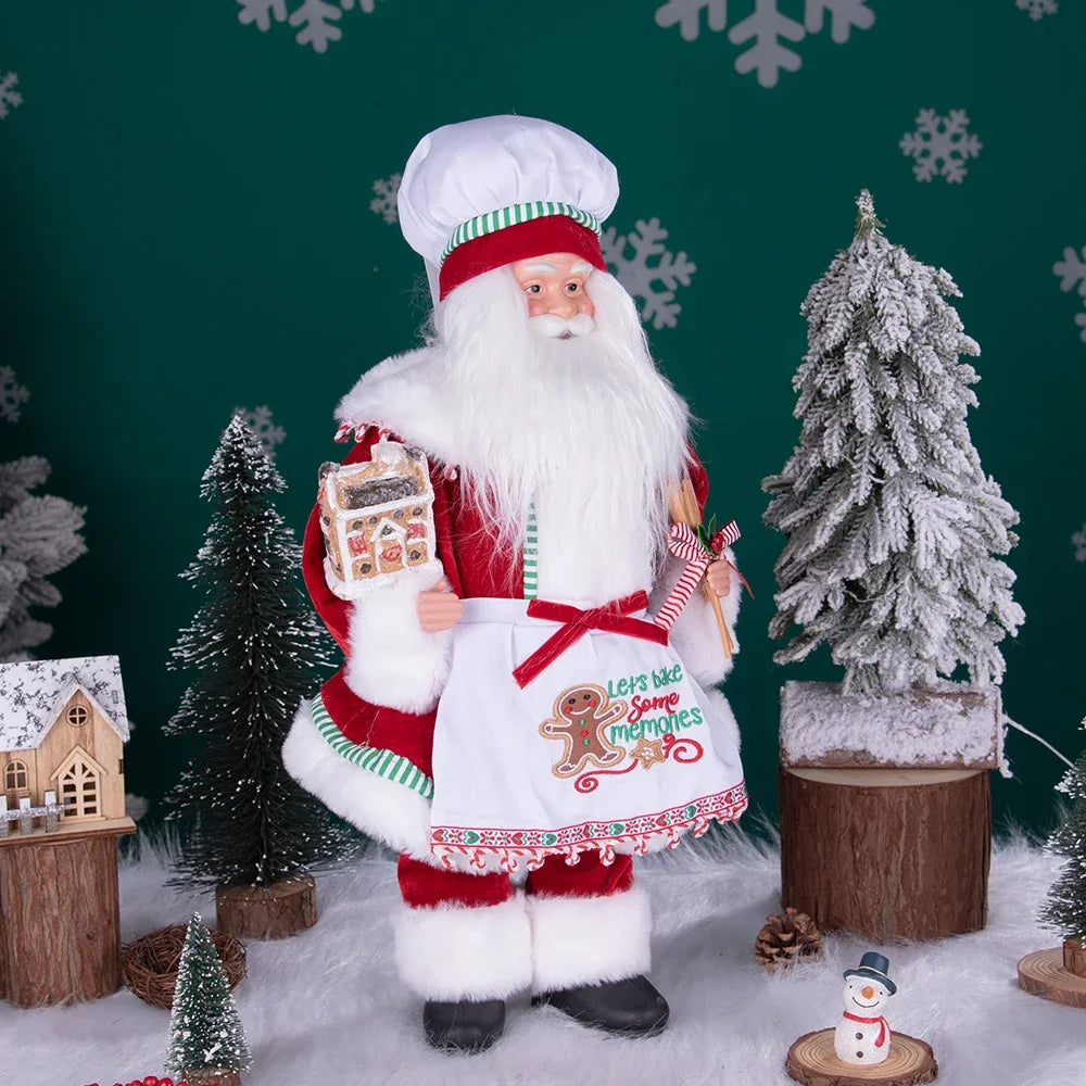 Large Size Christmas Tree Decoration Cooking Chef Santa Claus Statue Doll with Gingerbread House Christmas Tree Topper