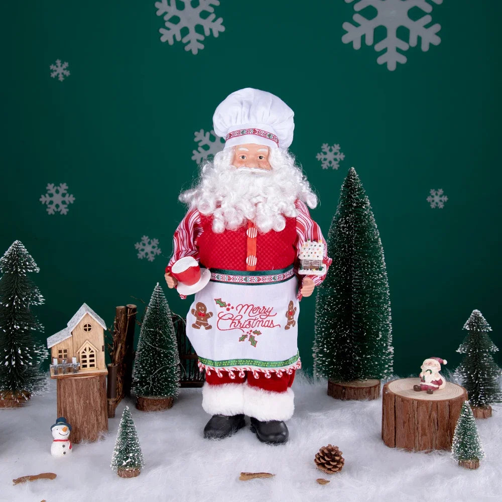 Large Size Christmas Tree Decoration Cooking Chef Santa Claus Statue Doll with Gingerbread House Christmas Tree Topper