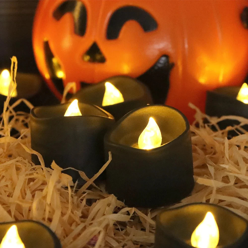 Black LED Candle Lamp Battery Operated Tea Light Flameless Fake Electronic Candle Halloween Party Decor Flashing Candle Lamp
