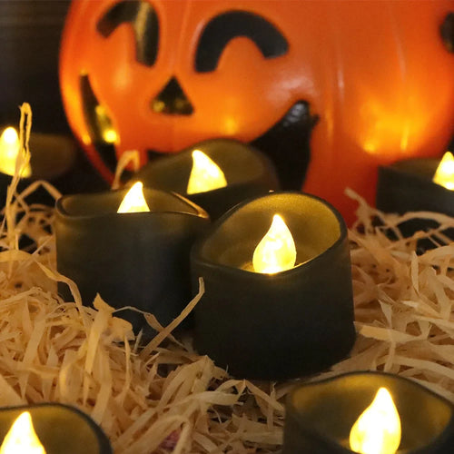 Load image into Gallery viewer, Black LED Candle Lamp Battery Operated Tea Light Flameless Fake Electronic Candle Halloween Party Decor Flashing Candle Lamp
