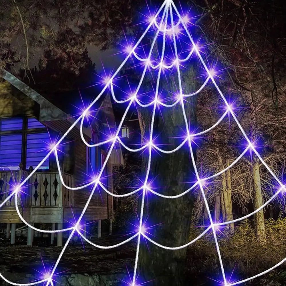 8 Modes Halloween Spider Web Lights Waterproof Glow LED Spider Net 5m Triangle Luminous Halloween Spider Indoor Outdoor