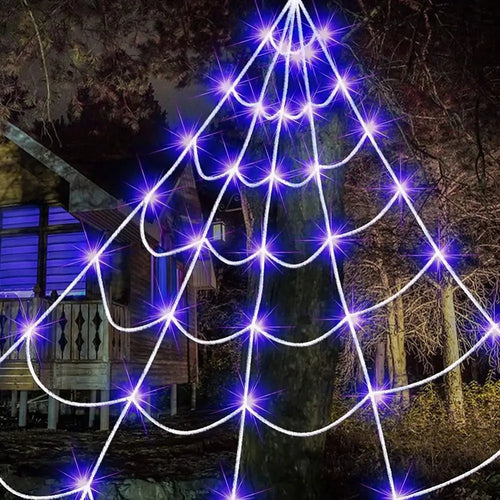 Load image into Gallery viewer, 8 Modes Halloween Spider Web Lights Waterproof Glow LED Spider Net 5m Triangle Luminous Halloween Spider Indoor Outdoor

