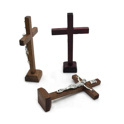 Load image into Gallery viewer, 1Pc Wooden Catholic Jesus Cross with Stand Vintage Religious Christian Standing Crucifix Church Home Shelf Tabletop Ornaments
