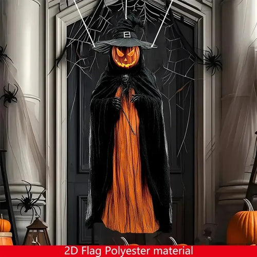 Load image into Gallery viewer, 2D Halloween Horror Evil Pumpkin Man hanging Background Cloth Halloween Terror Atmosphere Indoor and Outdoor Decoration Supplies
