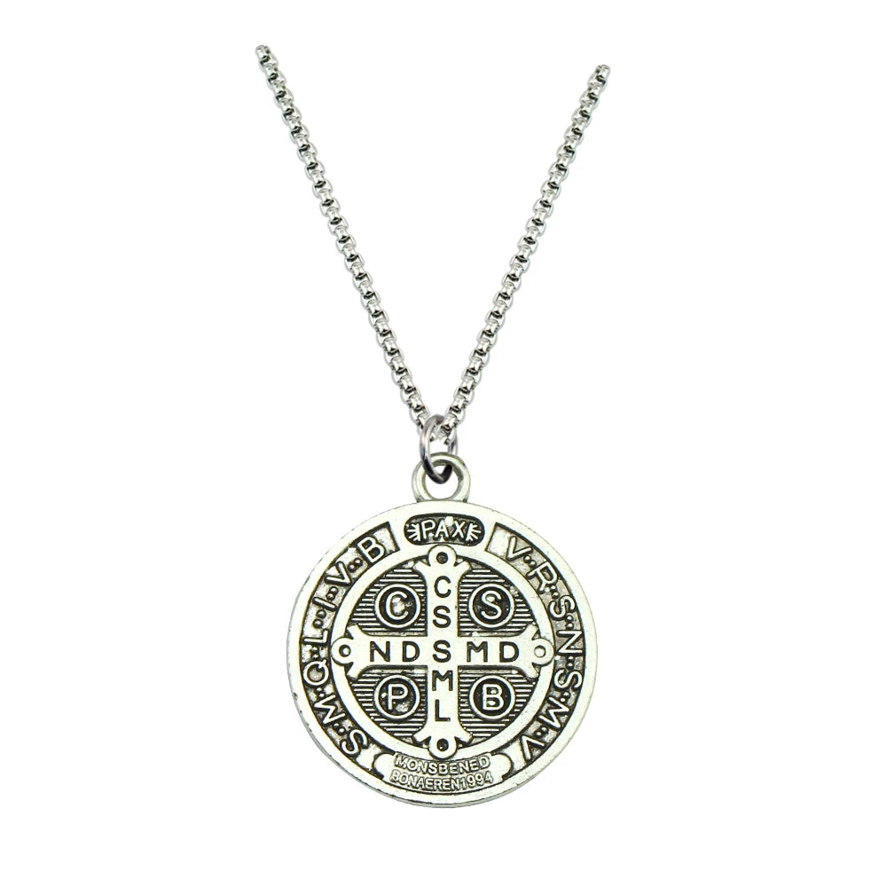 Catholic Saint Benedict Medallion Pendant Necklace Alloy San Benito Collares Choker Necklaces Creativity Gift Wholesale