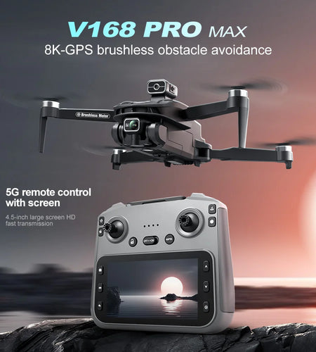 2025 New V168 Max Drone 8K Professional 5G GPS HD Dual Camera Photography 5KM Brushless Foldable Large Screen RC Quadcopter Toys