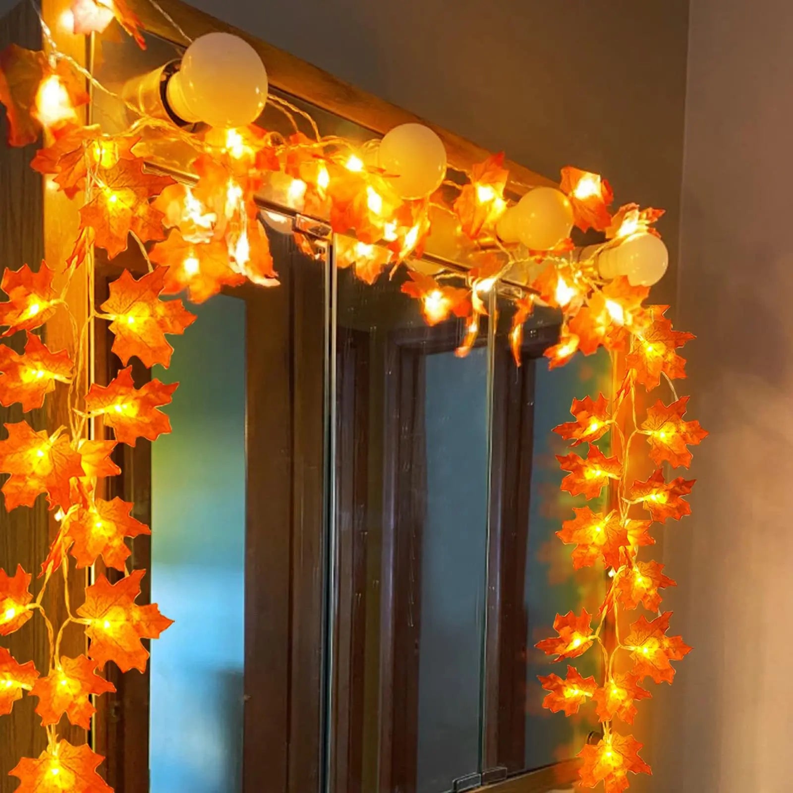 2/3M Halloween LED Lights String,Artificial Maple Leaf Lantern Garland,Halloween Christmas Thanksgiving Day Home Decorations