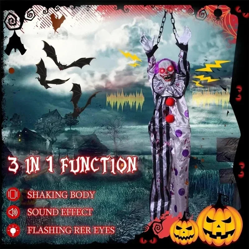 Halloween Electric Vocal Clown Pendant Home Glow Lifelike Hanging Ghost Decoration Spooky Kid Hanging From A Haunted House Chain