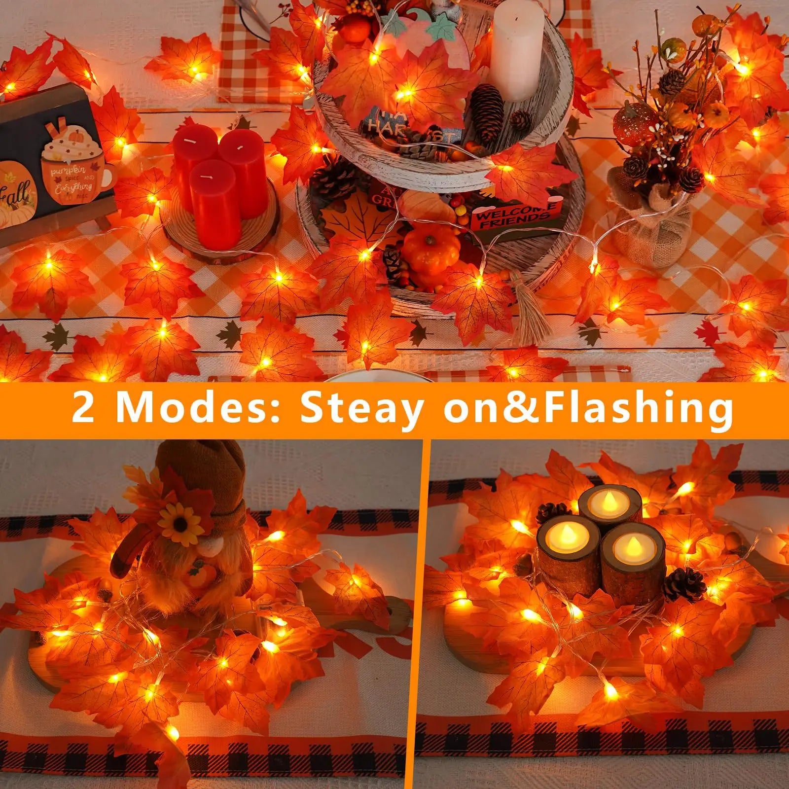 2/3M Halloween LED Lights String,Artificial Maple Leaf Lantern Garland,Halloween Christmas Thanksgiving Day Home Decorations