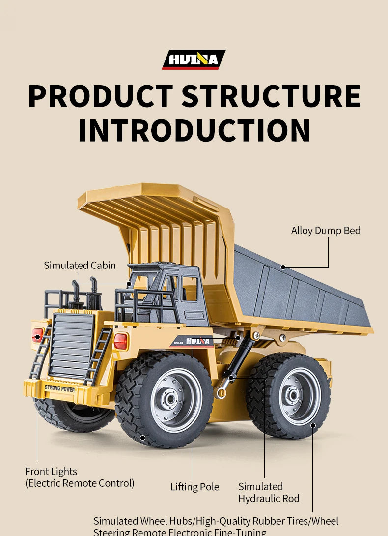 HUI NA Engineering Vehicle 533D Simulation Alloy Dump Truck Earth-moving Dump Truck Model Toy Truck Heavy duty tractor RC Cars