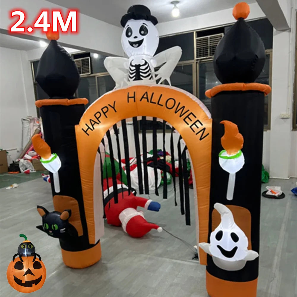 8FT Halloween Electric Inflatable Arch/Pumpkin Cat with LED Halloween Decoration Outdoor Indoor Courtyard Decoration Party Props