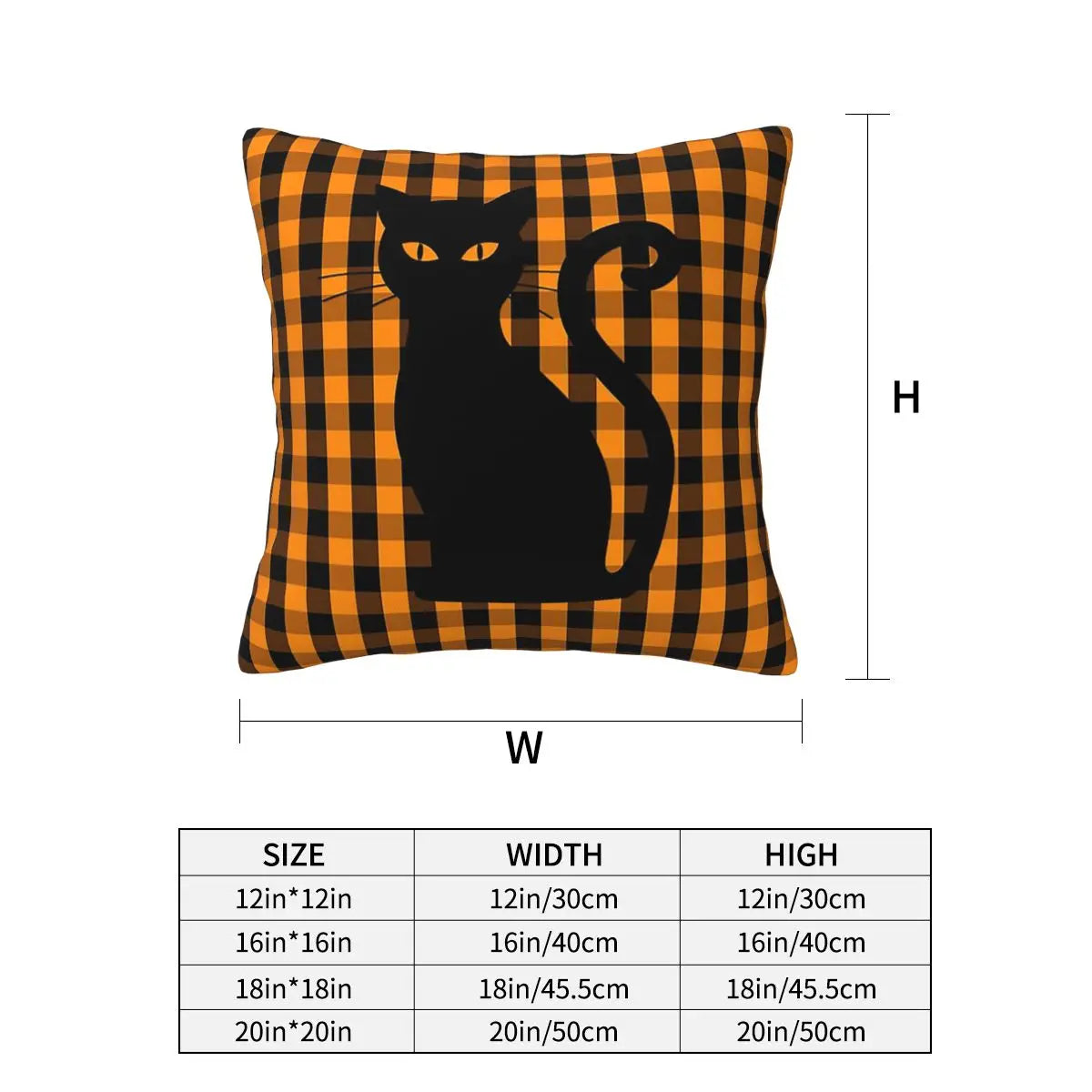 Black Halloween Cat On Orange Pumpkin Gingham Check Soft fabric home decor cushion