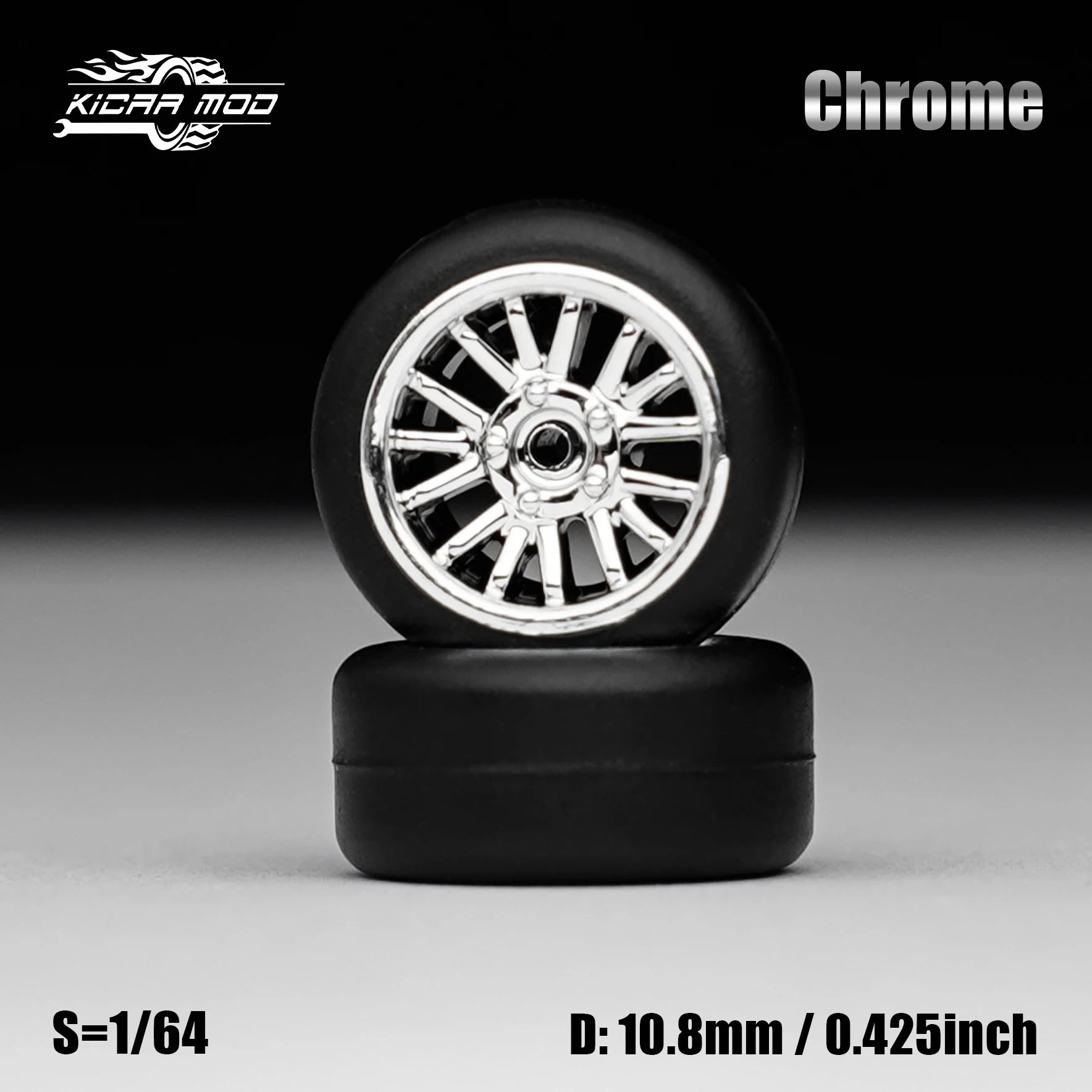 1/64 Model Car Electroplated Silver Wheels with Fixed Rubber Tires Comes with rivets for Diecast Model  Refiting Parts 4pcs 1set