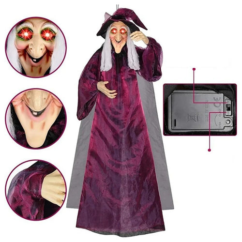 Load image into Gallery viewer, Halloween Decoration Voice Control Witch Large Hanging Ghost Luminous Soundmaking Bar Ghost House Horror Decoration
