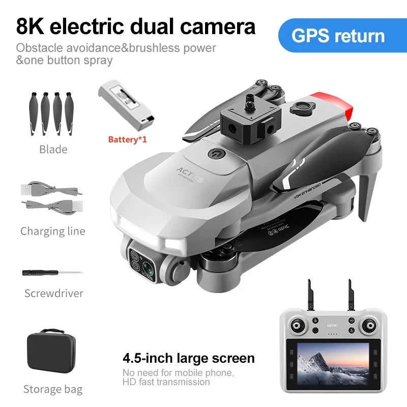 Professional Aerial GPS Return Large Screen FPV RC Drone 8K Auto Spray Optical Flow Obstacle Avoidance Remote Control Quadcopter