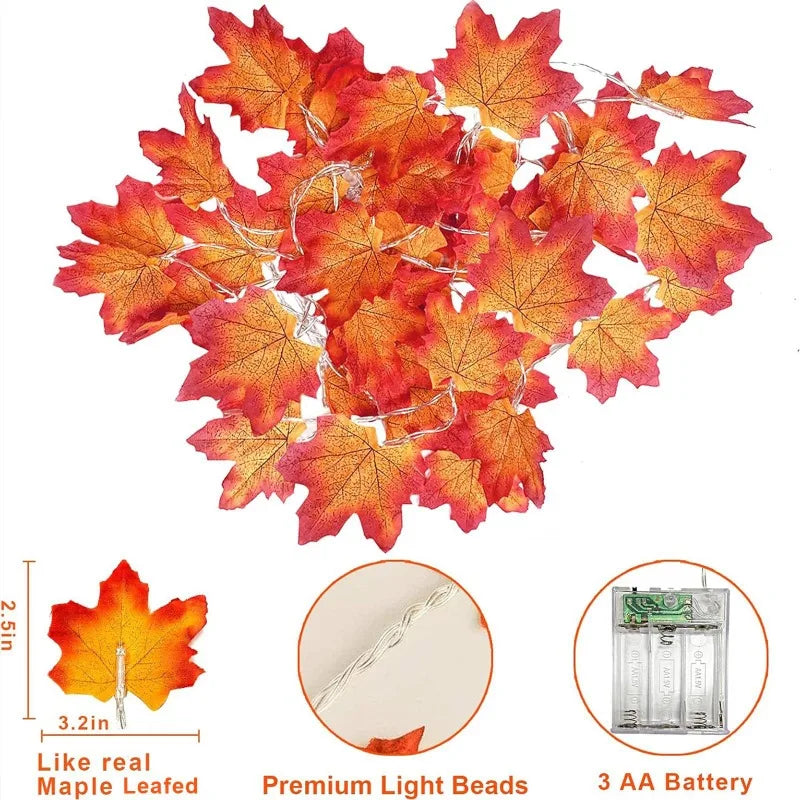 2/3M Halloween LED Lights String,Artificial Maple Leaf Lantern Garland,Halloween Christmas Thanksgiving Day Home Decorations