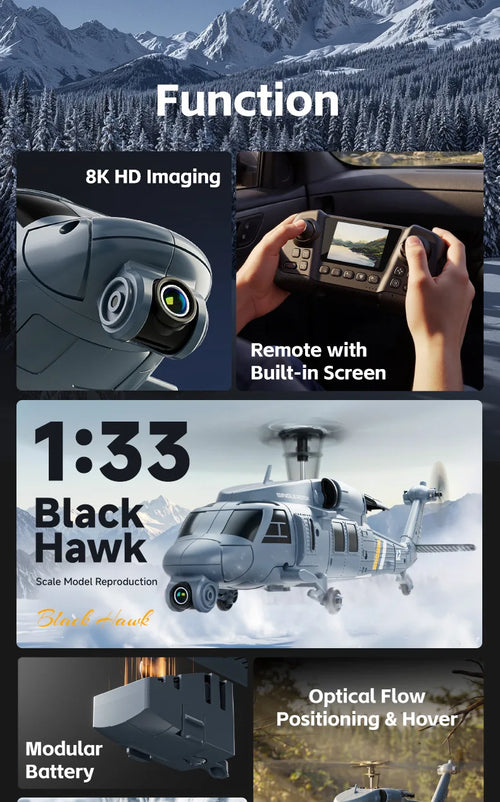 Load image into Gallery viewer, 4drc L2 Rc Helicopter 8k Aerial Camera Builtin Screen Remote Control 6axis Gyro Single Blade Black Hawk Apache Military For Boys
