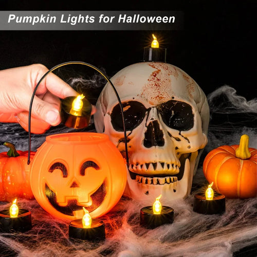 Load image into Gallery viewer, Black LED Candle Lamp Battery Operated Tea Light Flameless Fake Electronic Candle Halloween Party Decor Flashing Candle Lamp
