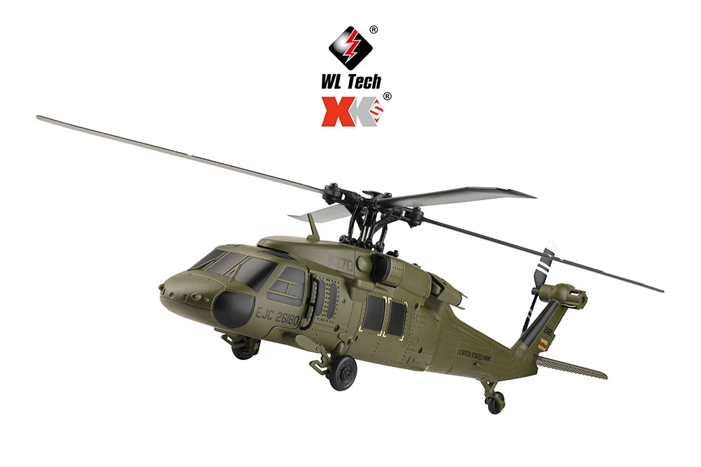 Wltoys K170 UH-60L RC Plane 2.4G 4CH 6-Axis Gyro Brushless Motor Military Green Helicopter RTF And XK K170 Birthday Gift for Kid