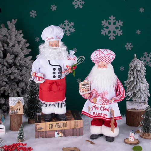 Load image into Gallery viewer, Large Size Christmas Tree Decoration Cooking Chef Santa Claus Statue Doll with Gingerbread House Christmas Tree Topper
