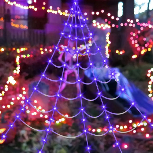 Load image into Gallery viewer, 8 Modes Halloween Spider Web Lights Waterproof Glow LED Spider Net 5m Triangle Luminous Halloween Spider Indoor Outdoor
