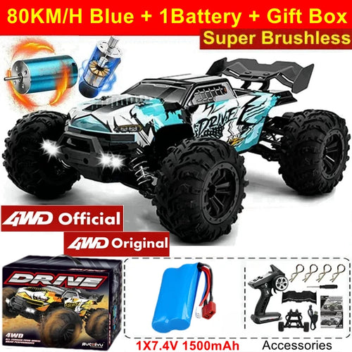 Load image into Gallery viewer, 1:16 80km/h Brushless RC Drift Car With LED Lights 4WD Electric High Speed Racing Remote Control Monster Truck for Kids Adults

