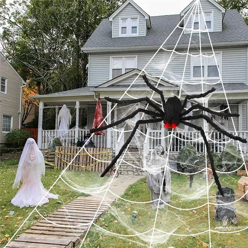 Load image into Gallery viewer, Giant Spider Huge Spider Web Halloween Decoration Props Haunted Indoor Outdoor Spooky Plush Large Araneid Prank Trick Supplies
