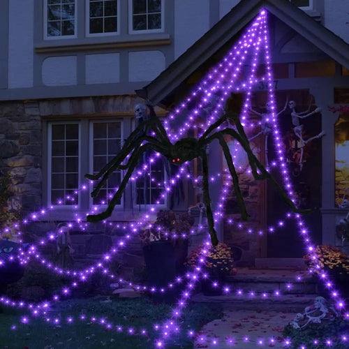 Load image into Gallery viewer, 8 Modes Halloween Spider Web Lights Waterproof Glow LED Spider Net 5m Triangle Luminous Halloween Spider Indoor Outdoor
