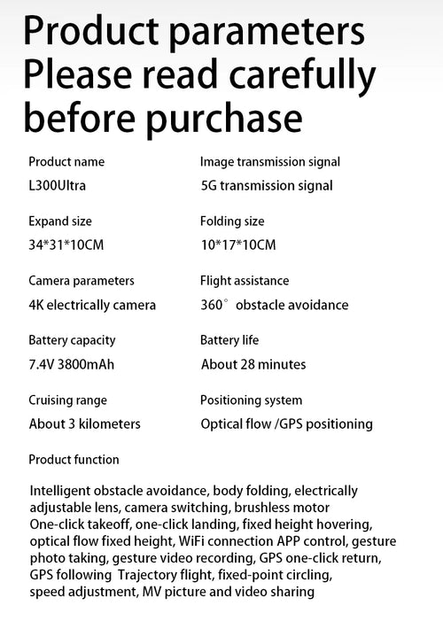 Load image into Gallery viewer, L300 Ultra Professional Drone 4K HD Wide Angle Camera 5G GPS WiFi FPV  RC Drone 360° Quadcopter Toys for Obstacle Avoidance
