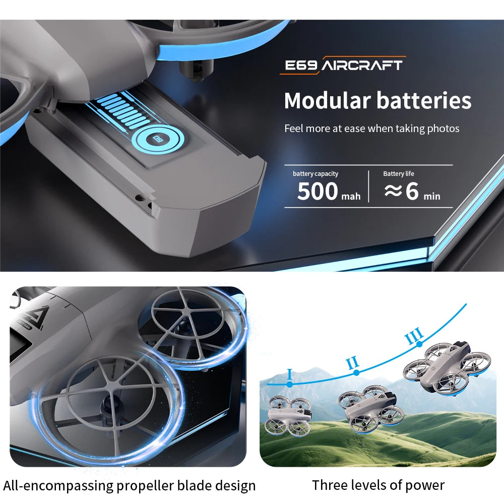 E69 Mini RC Drone 8K HD Camera With LED 5G FPV WiFi Remote Control Aircraft Obstacle Avoidance Quadcopter For Adult Boy Toy Gift