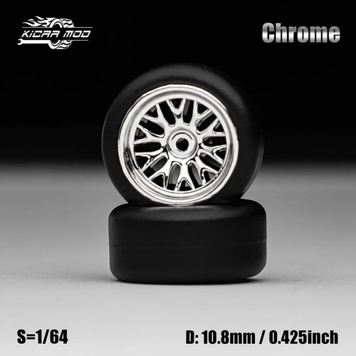 Load image into Gallery viewer, 1/64 Model Car Electroplated Silver Wheels with Fixed Rubber Tires Comes with rivets for Diecast Model  Refiting Parts 4pcs 1set
