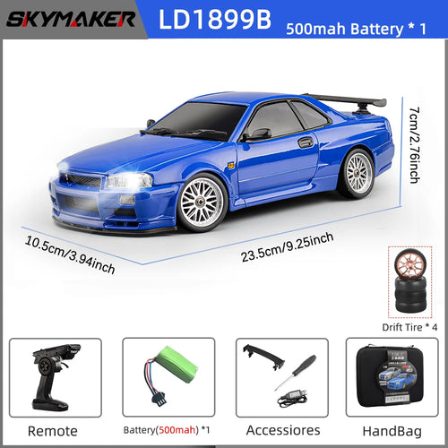 Load image into Gallery viewer, Skymaker LDRC 1/18 RC Drift Car LD1899 GTR Mode R34 2.4GHz RWD with Gyroscope on-Road Alloy Body Shell Racing Car for Boys Gifts
