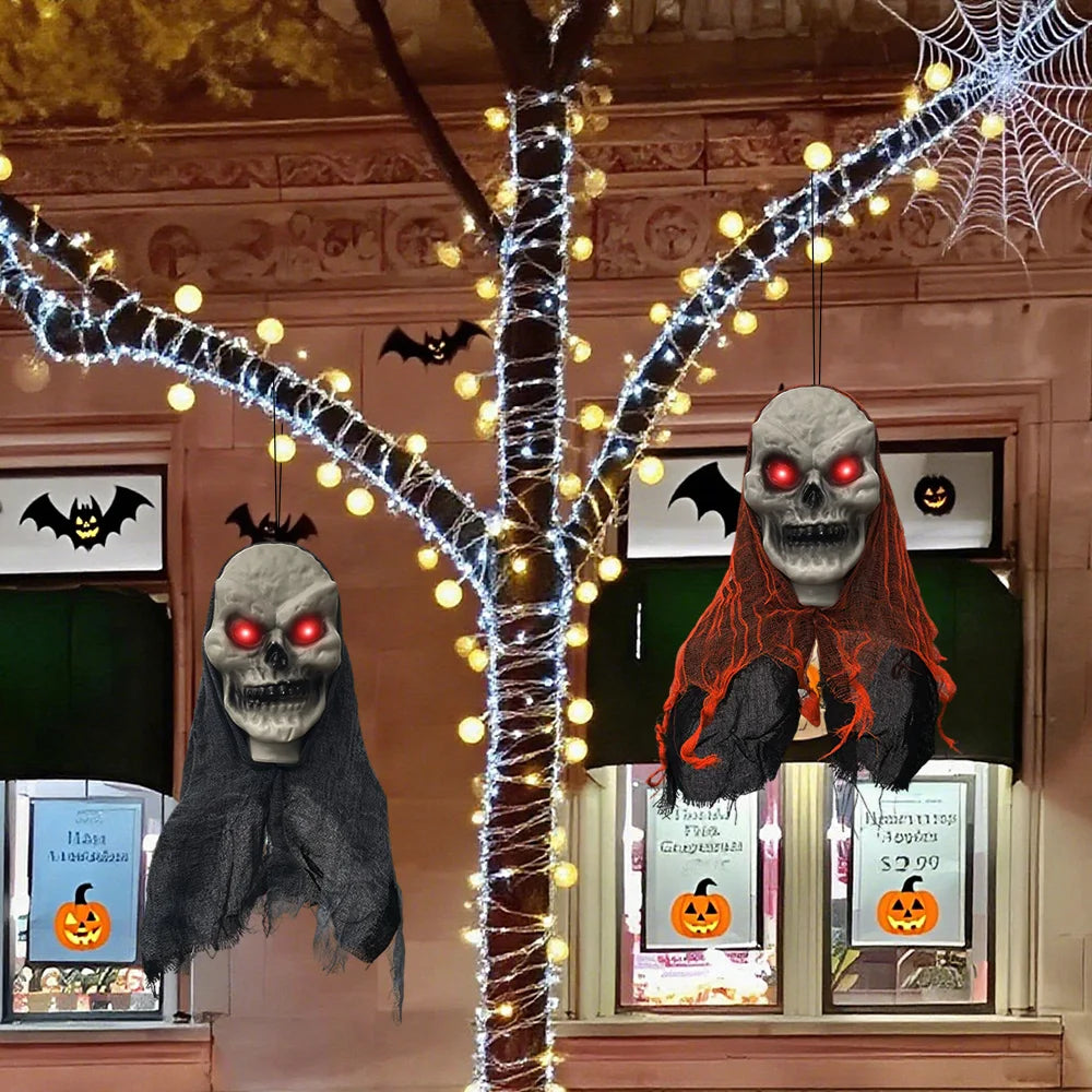 2PCS Halloween Skeleton Ghost Decoration Party Hanging Skull Skeleton Ornament Horror Props Haunted Home Decor Halloween Outdoor