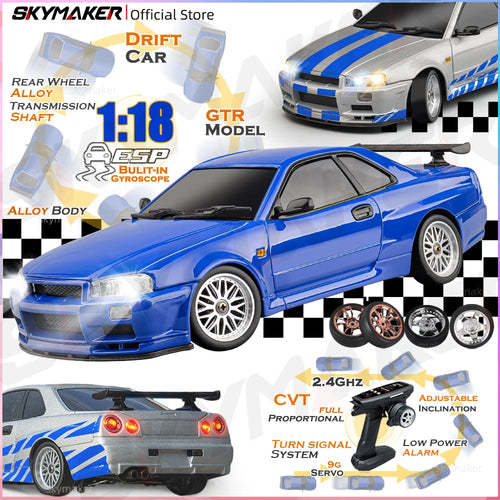 Load image into Gallery viewer, Skymaker LDRC 1/18 RC Drift Car LD1899 GTR Mode R34 2.4GHz RWD with Gyroscope on-Road Alloy Body Shell Racing Car for Boys Gifts
