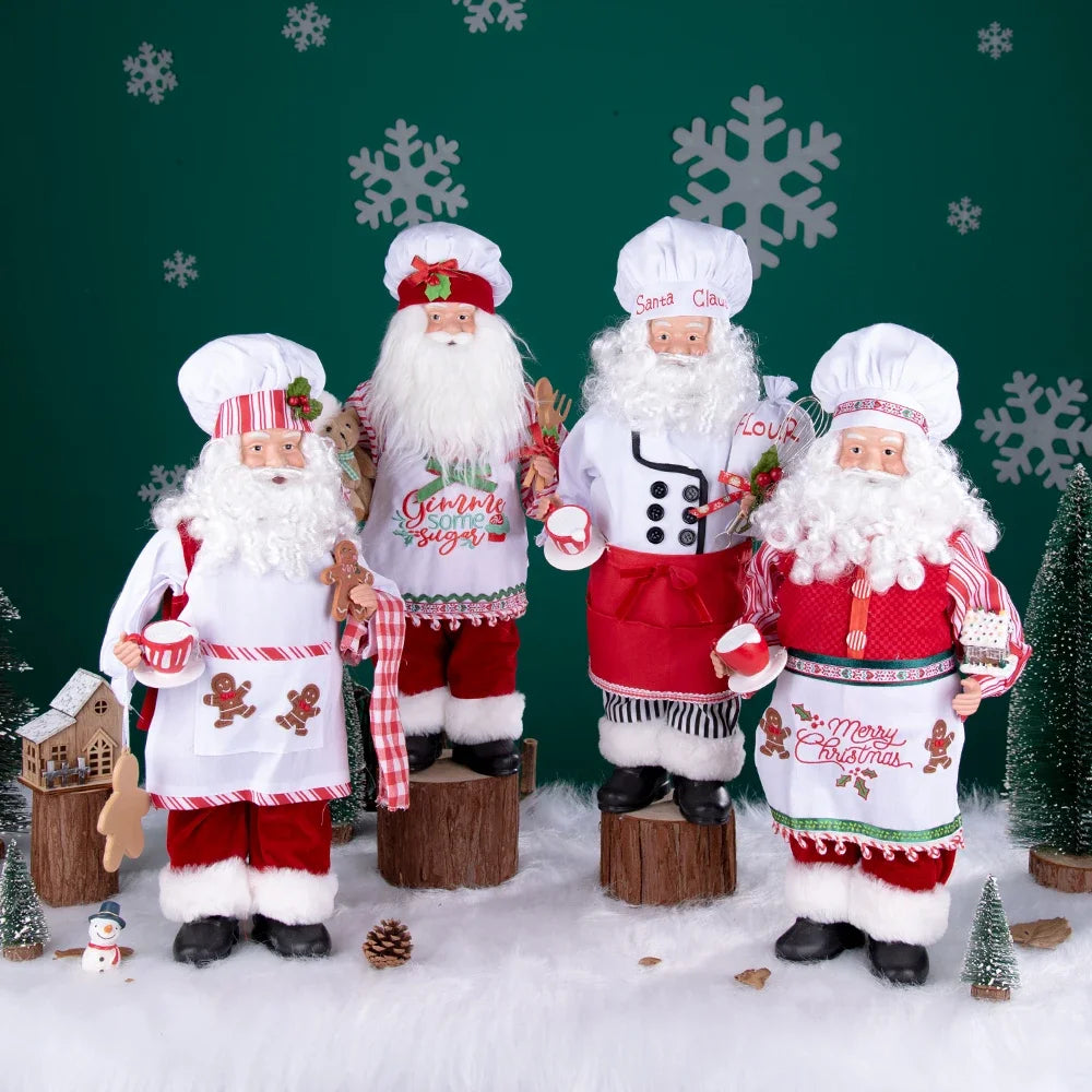 Large Size Christmas Tree Decoration Cooking Chef Santa Claus Statue Doll with Gingerbread House Christmas Tree Topper