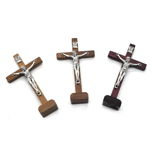 Load image into Gallery viewer, 1Pc Wooden Catholic Jesus Cross with Stand Vintage Religious Christian Standing Crucifix Church Home Shelf Tabletop Ornaments
