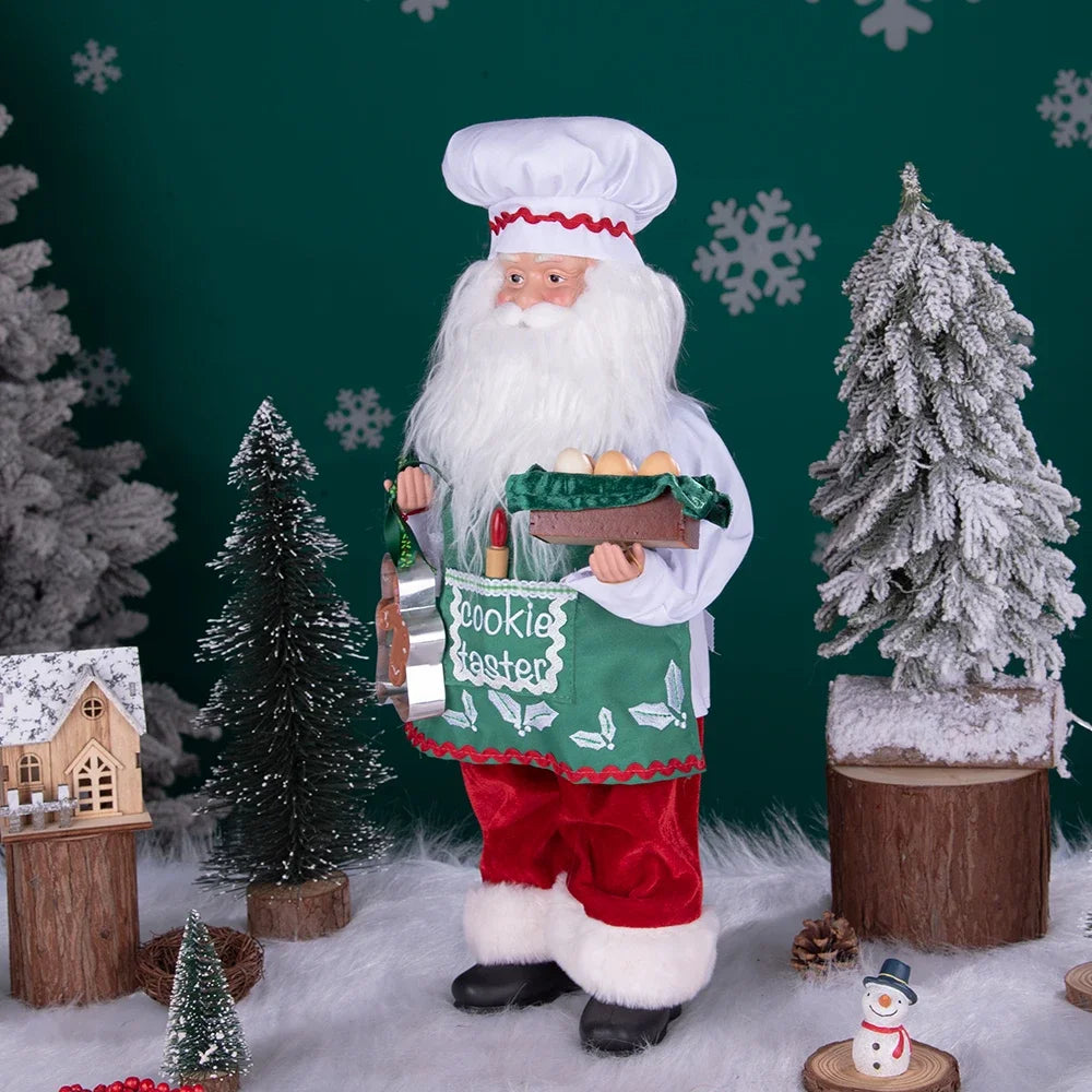 Large Size Christmas Tree Decoration Cooking Chef Santa Claus Statue Doll with Gingerbread House Christmas Tree Topper