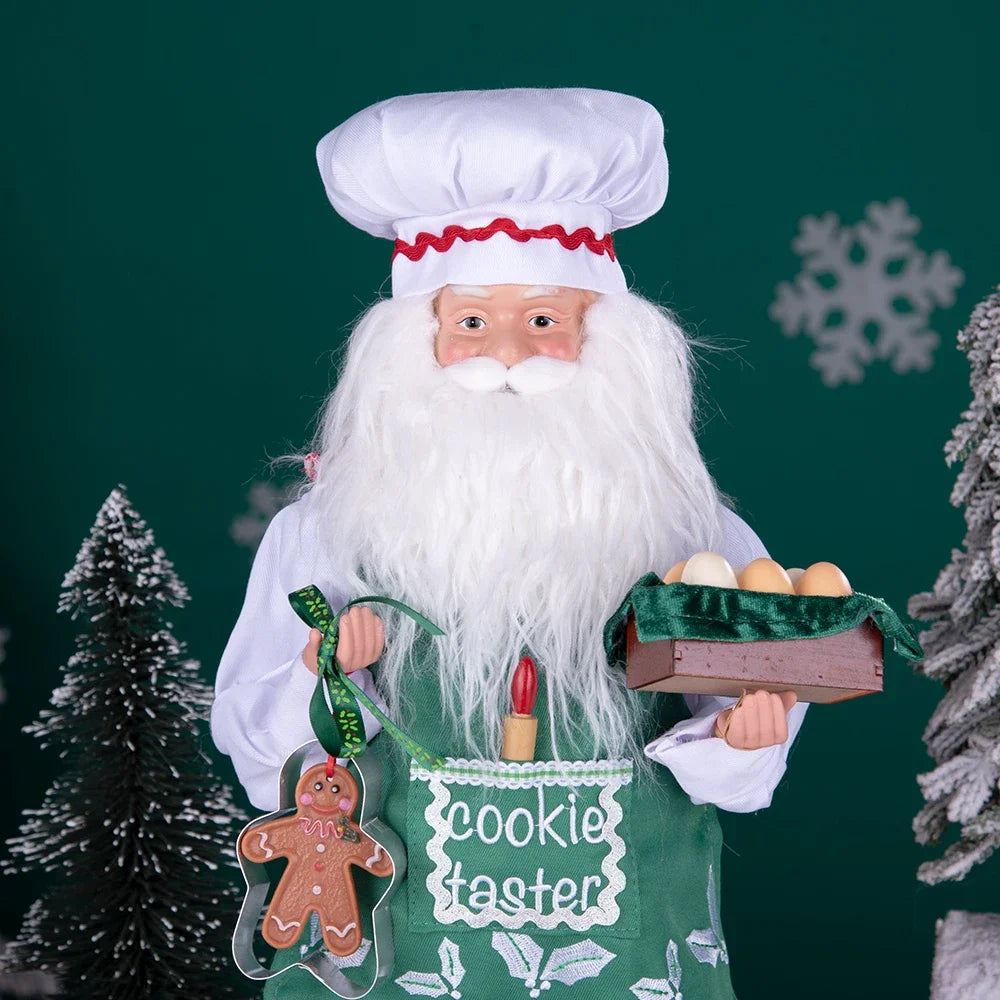 Large Size Christmas Tree Decoration Cooking Chef Santa Claus Statue Doll with Gingerbread House Christmas Tree Topper