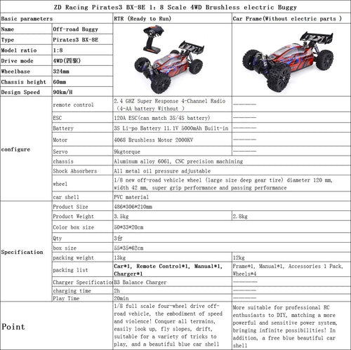 Load image into Gallery viewer, ZD Racing 9020 V3 1:8 Scale 90KM/h 4WD Brushless Electric Buggy Professional Racing Grade Remote Control Car
