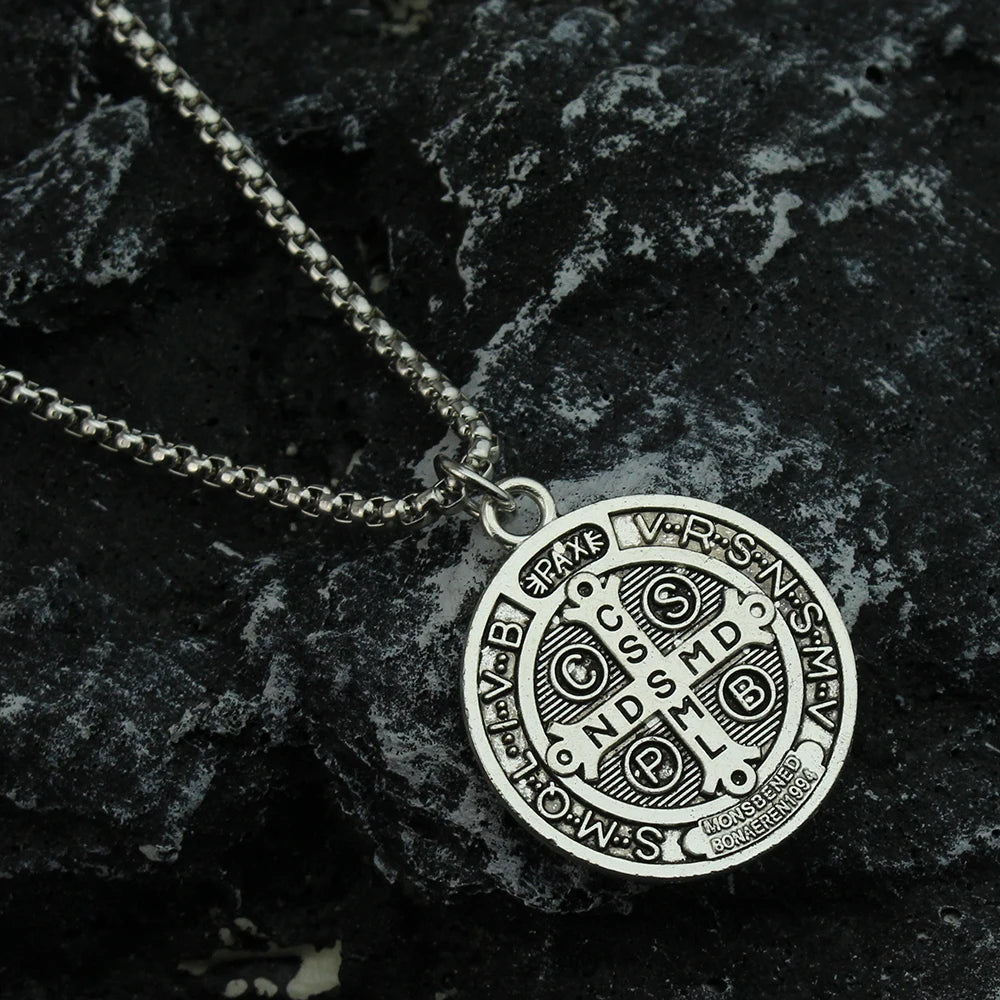 Catholic Saint Benedict Medallion Pendant Necklace Alloy San Benito Collares Choker Necklaces Creativity Gift Wholesale