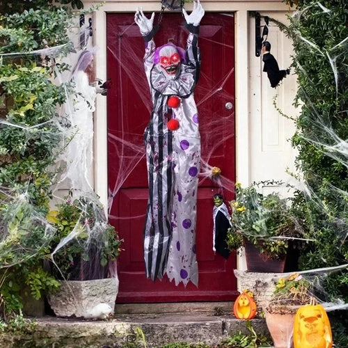 Load image into Gallery viewer, Halloween Electric Vocal Clown Pendant Home Glow Lifelike Hanging Ghost Decoration Spooky Kid Hanging From A Haunted House Chain
