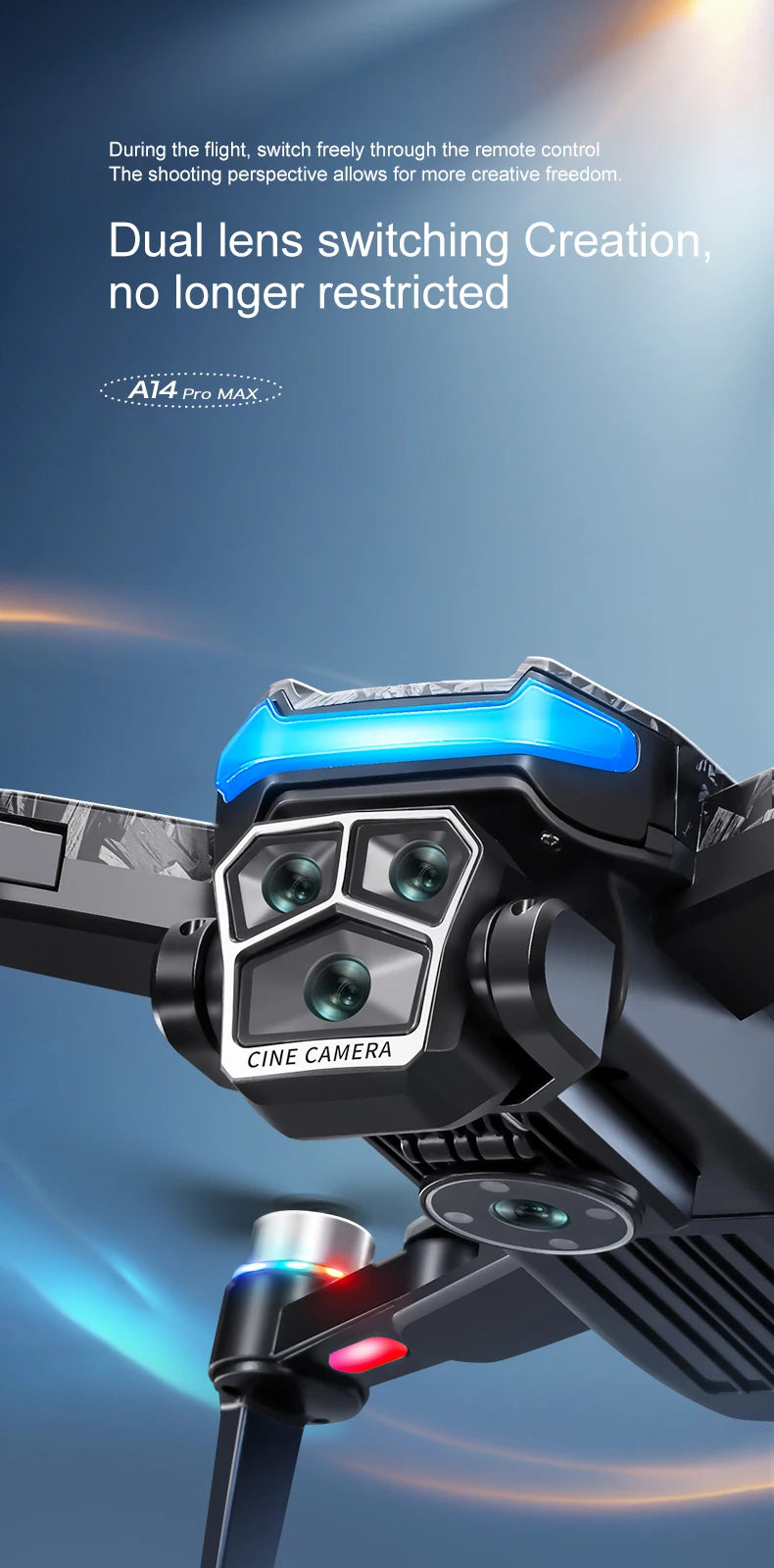 New upgraded A14 Pro Max GPS Brushless 8K three Camera Optical Flow Obstacle Avoidance Foldable Quadcopter RC Distance Drone Toy