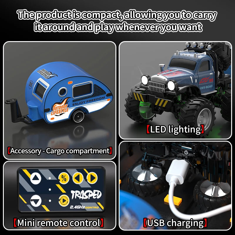 RC, New 1:64 Rc Car Mini 2.4Ghz City Road Handle High Speed Alloy All Terrain Remote Control Car Dual Control Children's Toys Gifts