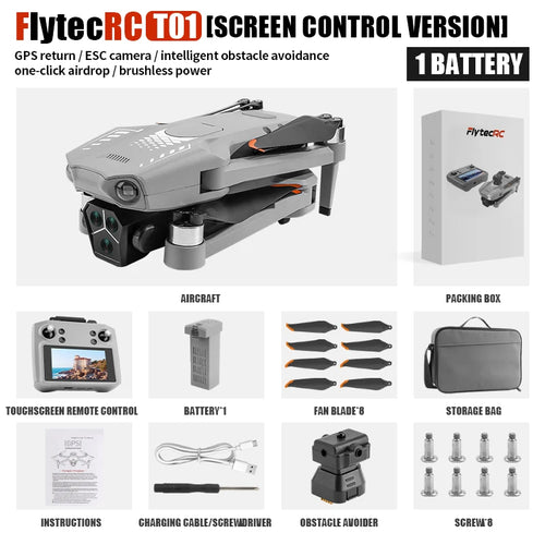 Load image into Gallery viewer, T01 Mini Drone with 4K HD Camera 4.5&#39; Touch Screen GPS Obstacle Avoidance Brushless Motor - Folding Quadcopter for Photography
