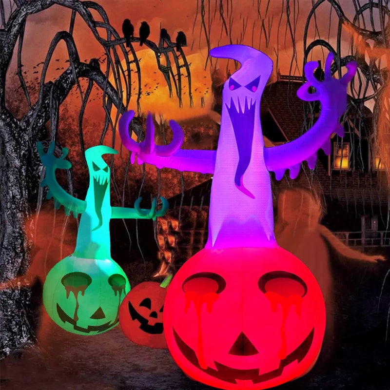 Halloween Inflatable Ghost Pumpkin Decoration With LED Luminous Light For Household Yard Garden Outdoor Party Decoration