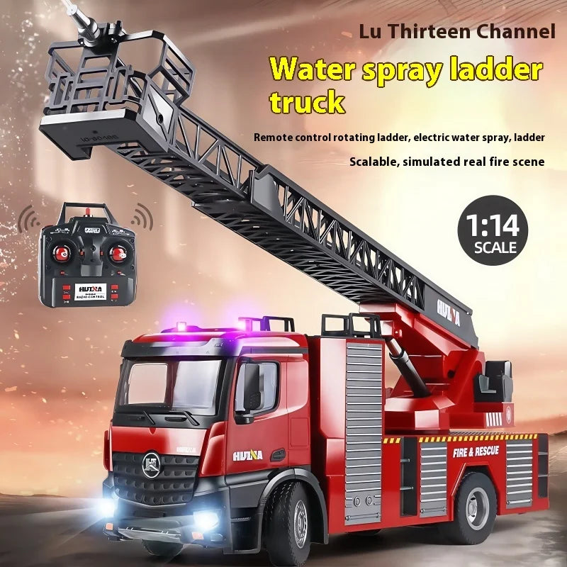1:14 RC Engineering Car Huina 1561 22CH Large Scale Toy Fire Truck Full Scale Simulation Water Spraying Toys Adult Child Gifts